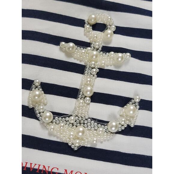 Zara Diving Moments Pearls‎ Anchor Sea Shirt Striped Round Neck Women's Small - Picture 2 of 9